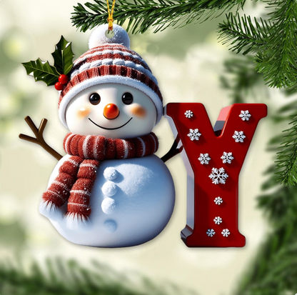 Merry Christmas - Personalized Family Ornament, Custom Letter Name Snowman Christmas Ornament ON0835