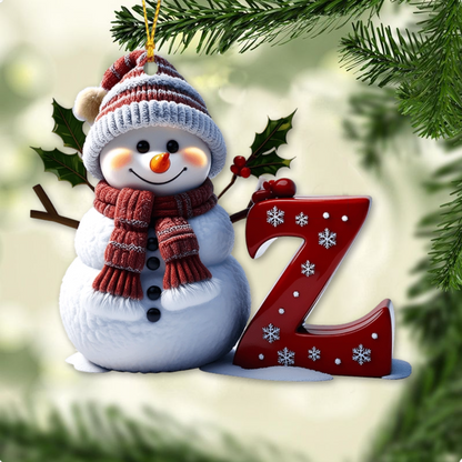 Merry Christmas - Personalized Family Ornament, Custom Letter Name Snowman Christmas Ornament ON0835