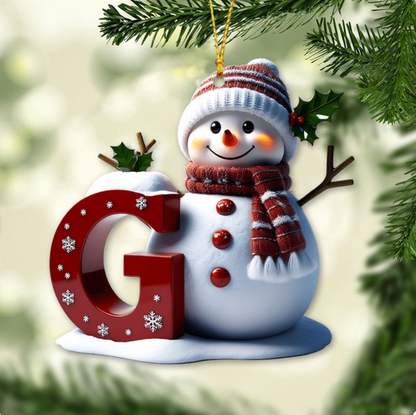 Merry Christmas - Personalized Family Ornament, Custom Letter Name Snowman Christmas Ornament ON0835