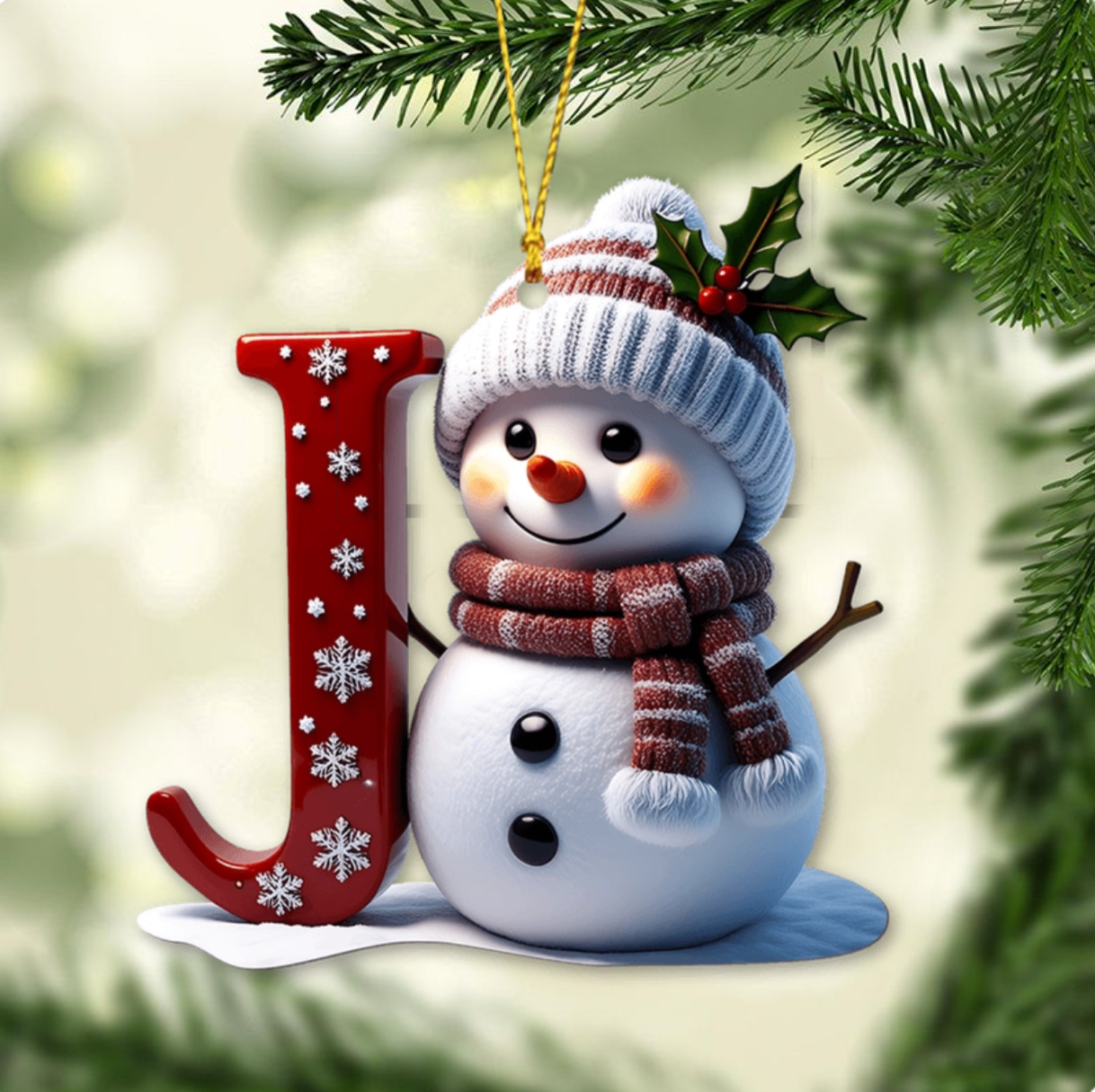 Merry Christmas - Personalized Family Ornament, Custom Letter Name Snowman Christmas Ornament ON0835