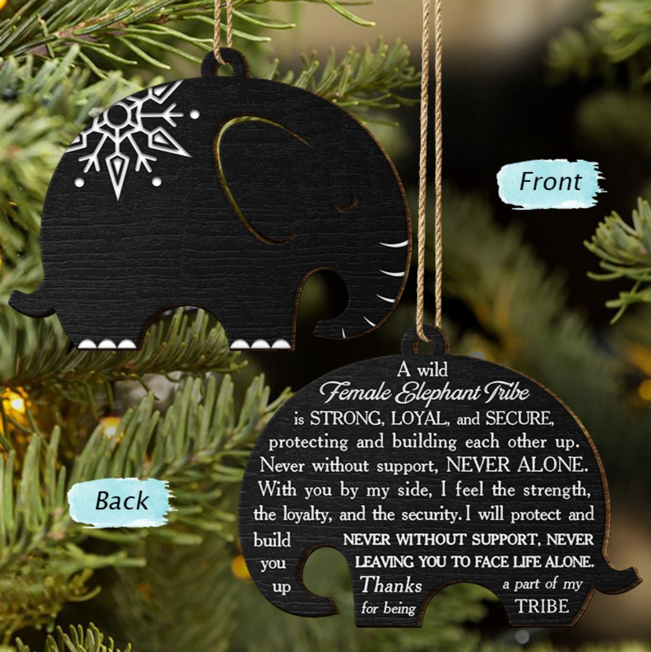 Elephant Sisterhood Sister Bestie Thank You - Personalized Wooden Ornament, Custom Friend Ornament ON1302