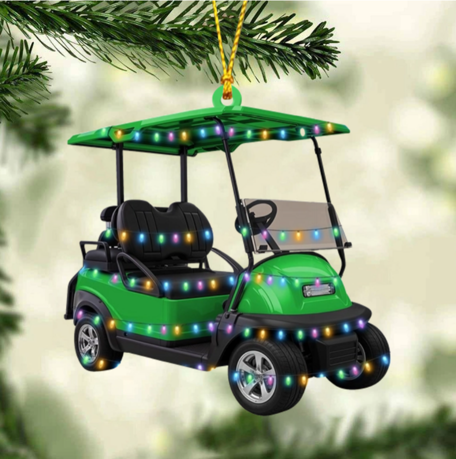 Golf Cart Christmas Light Personalized Christmas Ornament, Custom Name Golfer Ornament ON1406