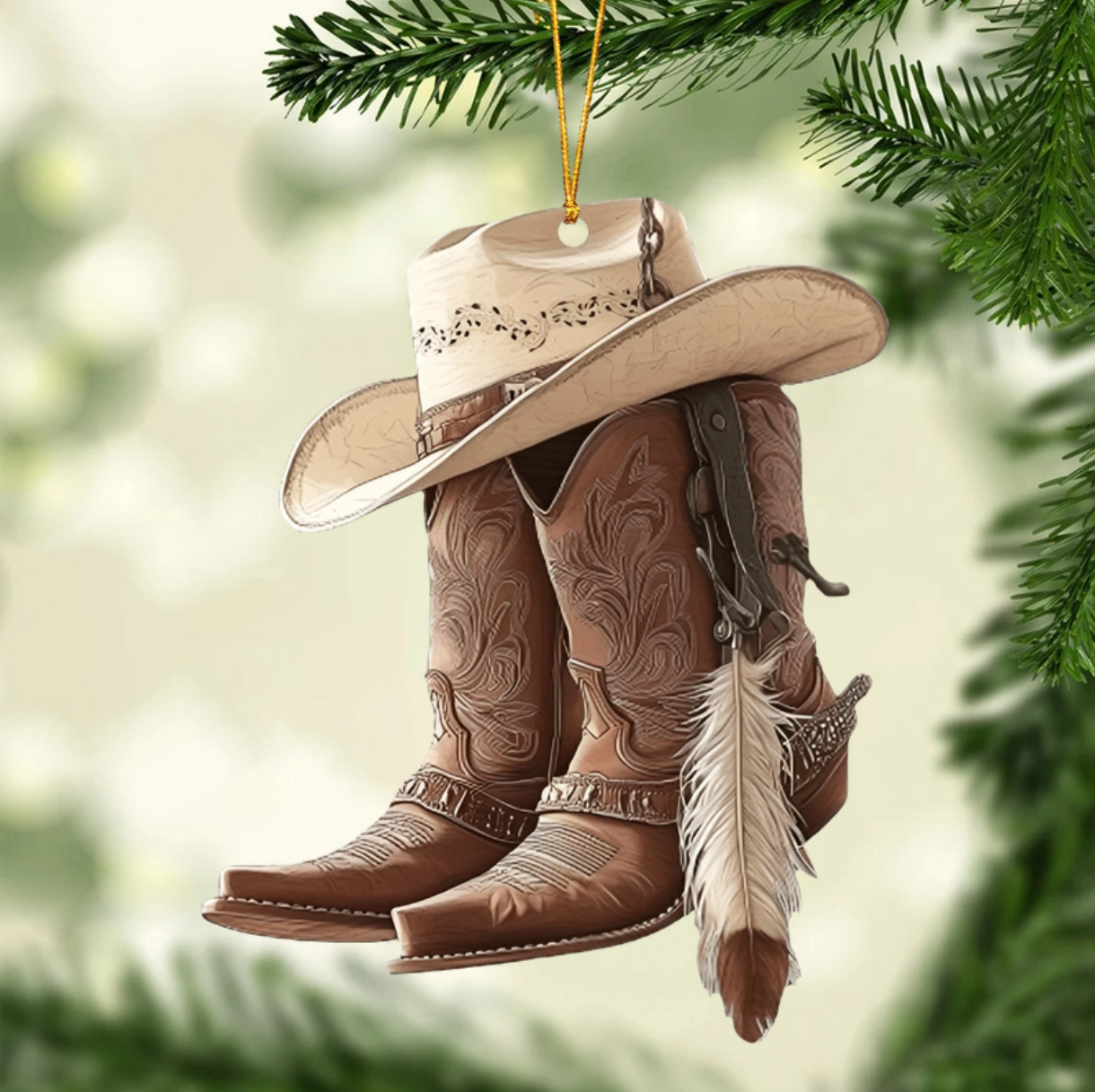 Cowboy Cowgirl Hat & Boots - Personalized Christmas Ornament ON1419