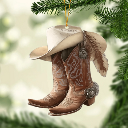 Cowboy Cowgirl Hat & Boots - Personalized Christmas Ornament ON1419