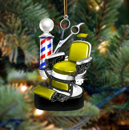 Custom Barber Chair Ornament, Personalized Name Hairstylist Hairdresser Ornament ON1440