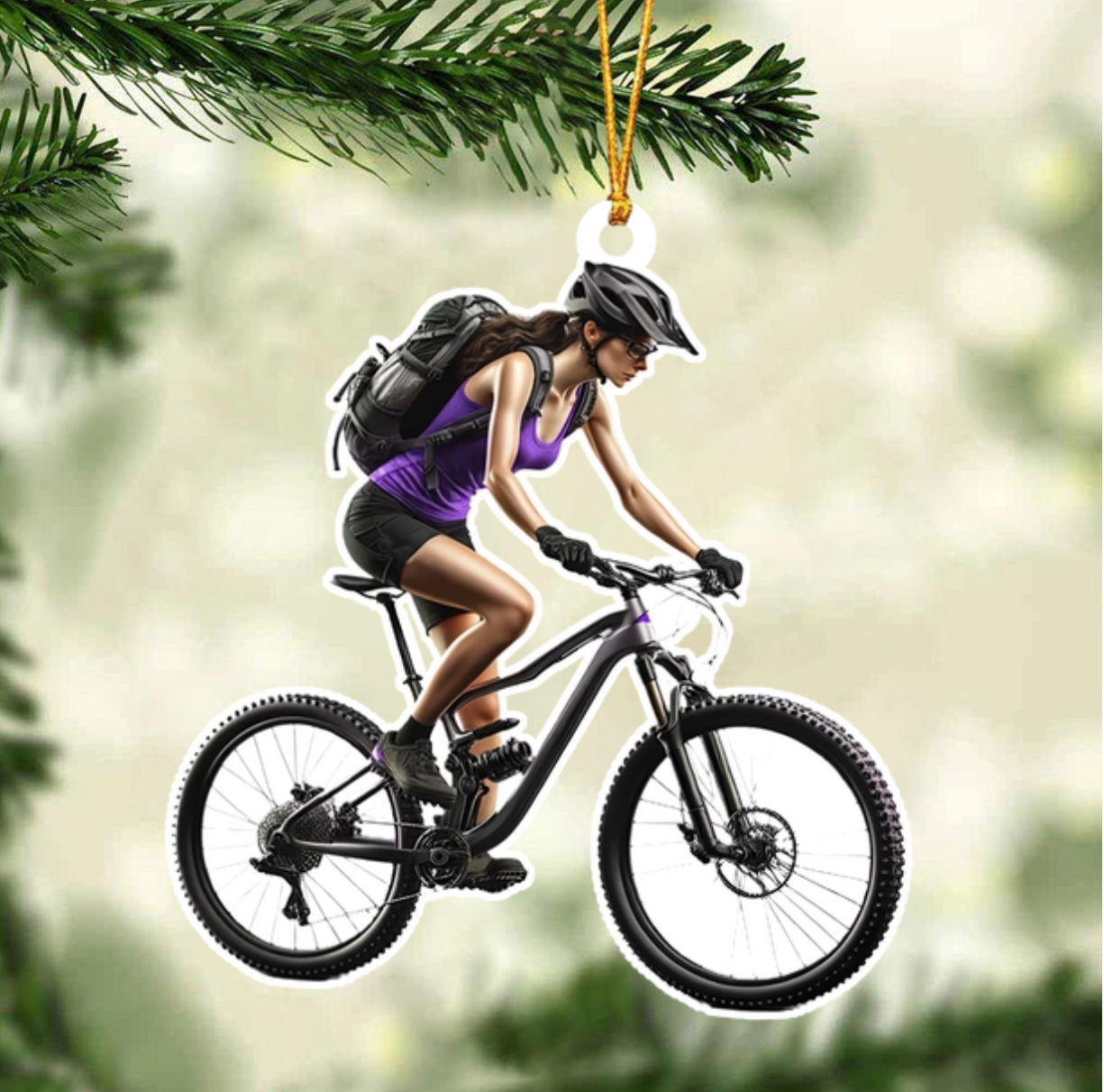 Female Mountain Biking Personalized Christmas Ornament, Custom Name MTB Lovers Ornament ON1497