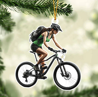 Female Mountain Biking Personalized Christmas Ornament, Custom Name MTB Lovers Ornament ON1497