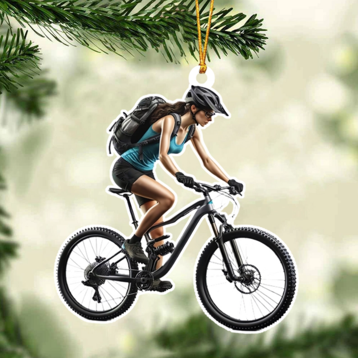 Female Mountain Biking Personalized Christmas Ornament, Custom Name MTB Lovers Ornament ON1497