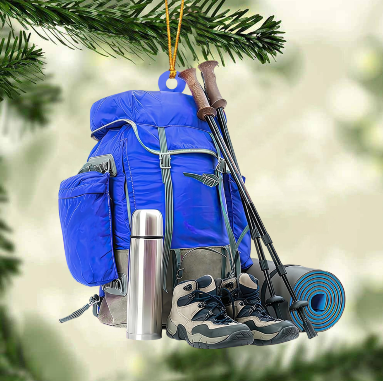 Personalized Hiking Bag Christmas Acrylic Ornament, Custom Name Hiking Lover Ornament ON1498