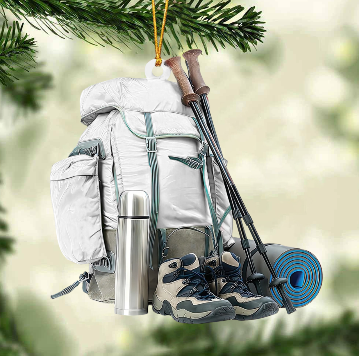 Personalized Hiking Bag Christmas Acrylic Ornament, Custom Name Hiking Lover Ornament ON1498