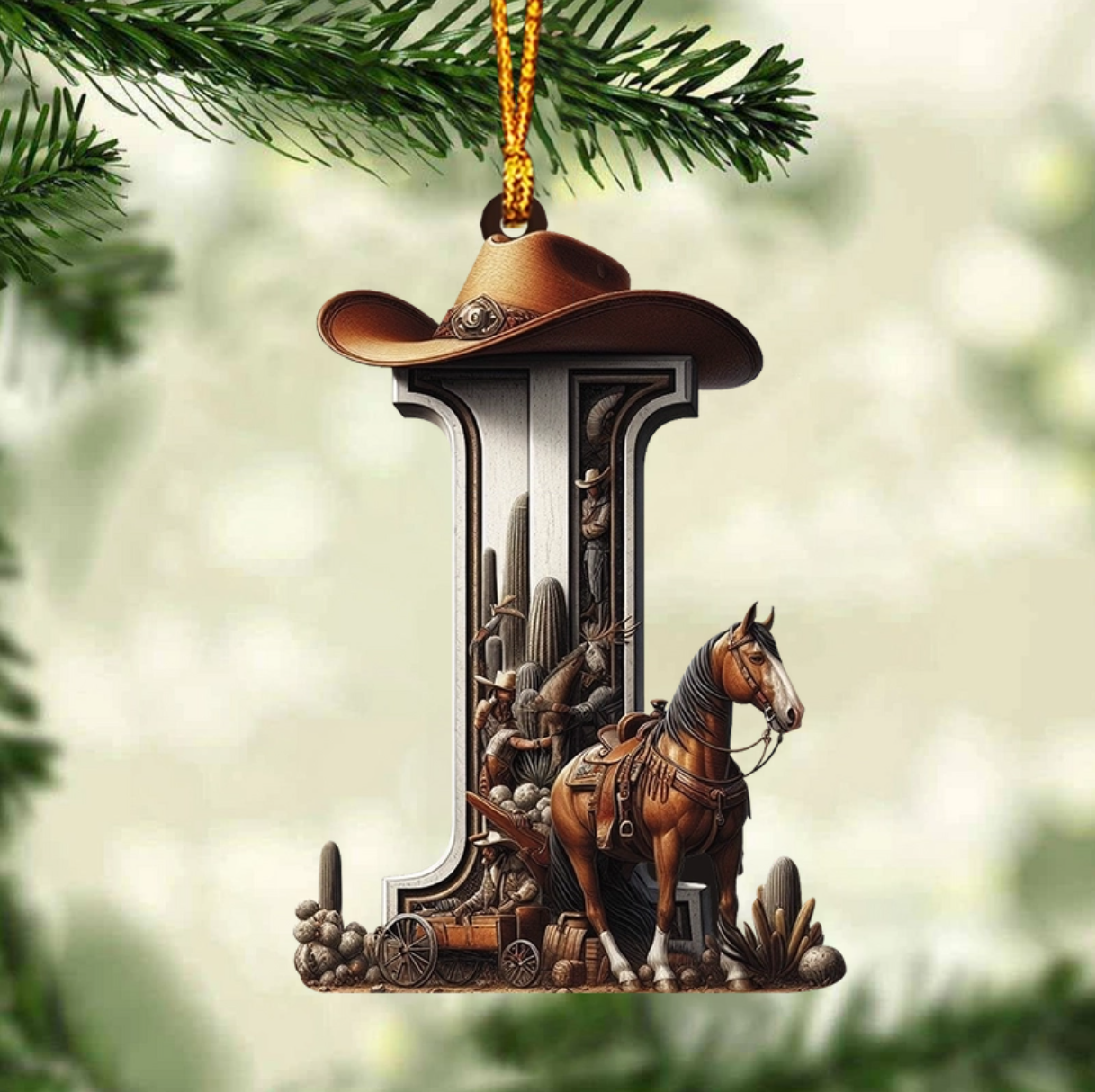 Western Letters - Personalized Christmas Ornament, Custom Name Letter Western Ornament ON1542