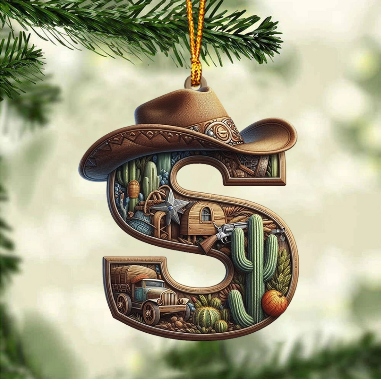 Western Letters - Personalized Christmas Ornament, Custom Name Letter Western Ornament ON1542