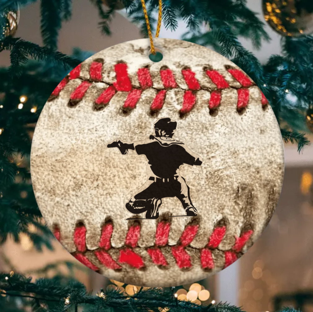 Personalized Baseball Player Position Circle Ornament, Custom Name Number Baseball Lover Ornament ON1623