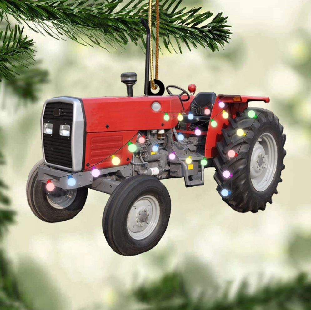 Farmer Tractor With Christmas Light Personalized Ornament, Custom Name Farmer Ornament ON1648