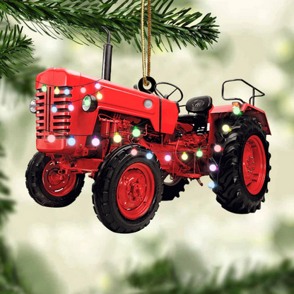 Farmer Tractor With Christmas Light Personalized Ornament, Custom Name Farmer Ornament ON1648