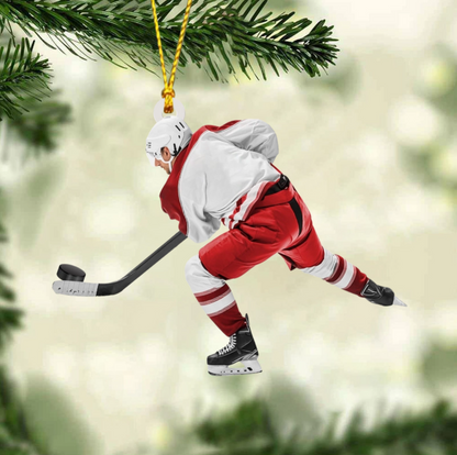 Ice Hockey Player In Competition Personalized Christmas Ornament, Custom Name Number Ice Hockey Ornament ON1733