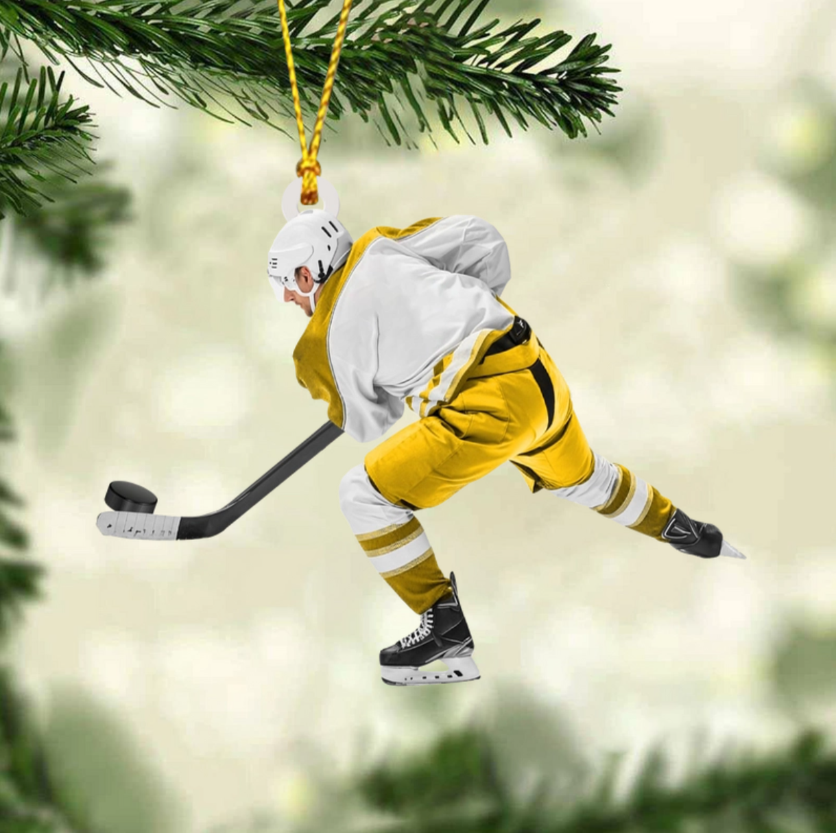 Ice Hockey Player In Competition Personalized Christmas Ornament, Custom Name Number Ice Hockey Ornament ON1733