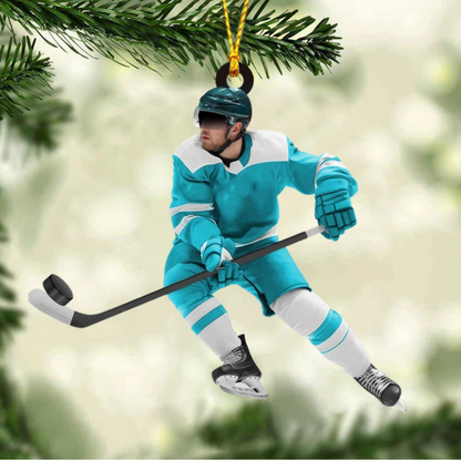 Ice Hockey Man Personalized Christmas Ornament, Custom Name Number Ice Hockey Player Ornament ON1734