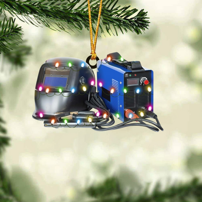 Personalized Welding Machine and Helmet Christmas Light Ornament, Custom Name Welder Ornament ON1735