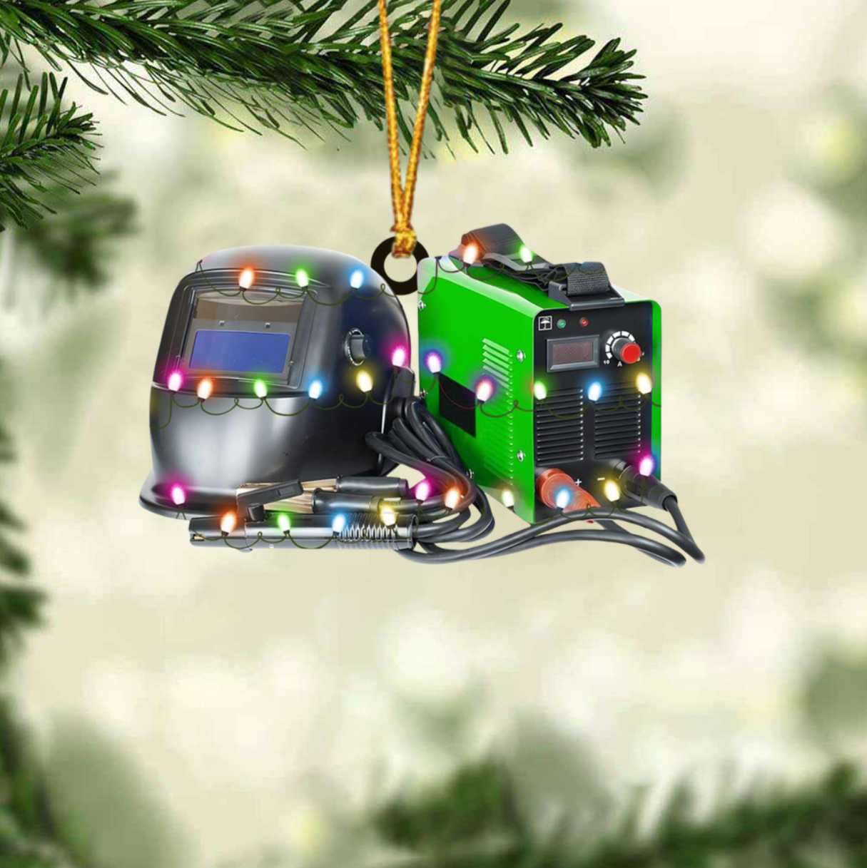 Personalized Welding Machine and Helmet Christmas Light Ornament, Custom Name Welder Ornament ON1735