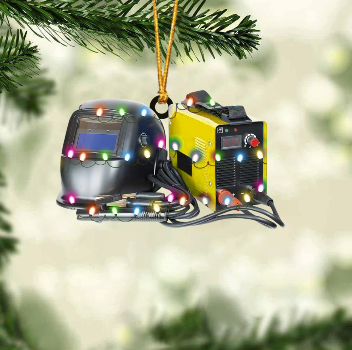 Personalized Welding Machine and Helmet Christmas Light Ornament, Custom Name Welder Ornament ON1735