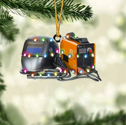 Personalized Welding Machine and Helmet Christmas Light Ornament, Custom Name Welder Ornament ON1735