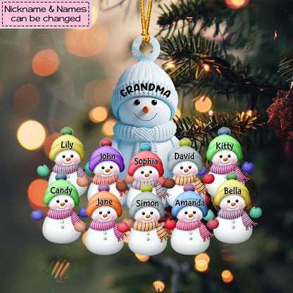 Christmas Snowman Grandma Mom With Grandkids Personalized Acrylic Ornament ON1410