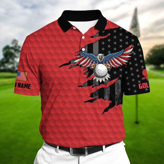 Masnines Red Pride Premium Cool Eagle Golf Lover Polo Shirts Multicolor Custom Name Polo GA0042