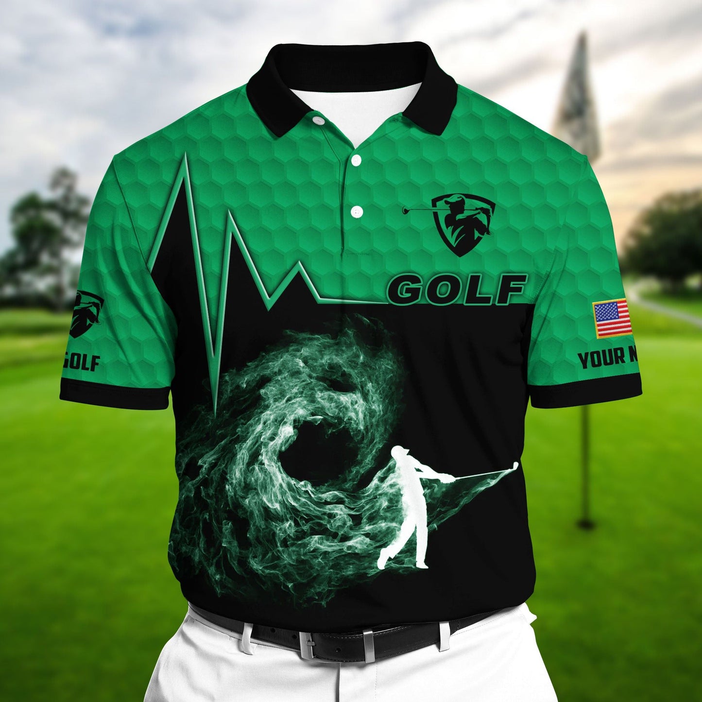 Masnines Green Pride Premium Golfer On The Dark Golf Polo Shirts Multicolor Custom Name Polo GA0087