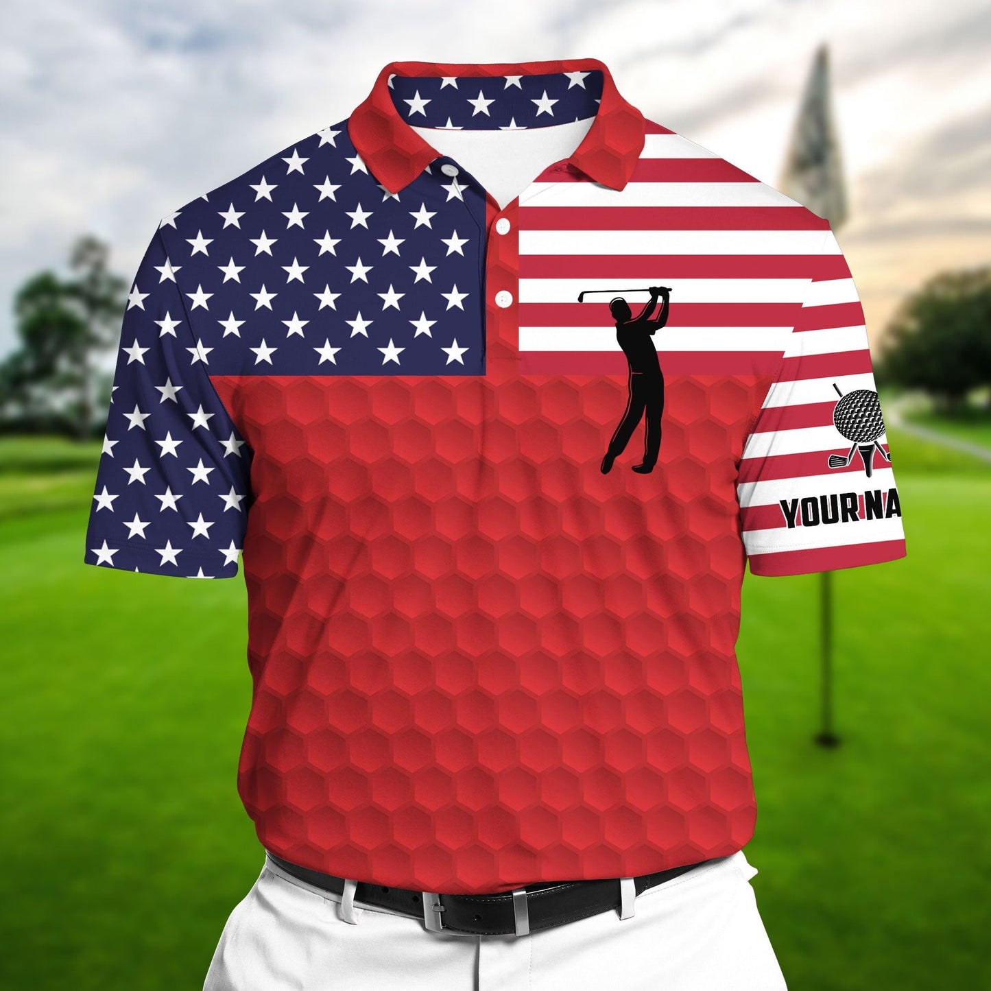 Masnines Red Pride Super Cool American Golf Man, Golf Polo Shirts Multicolor Custom Name Polo GA0105