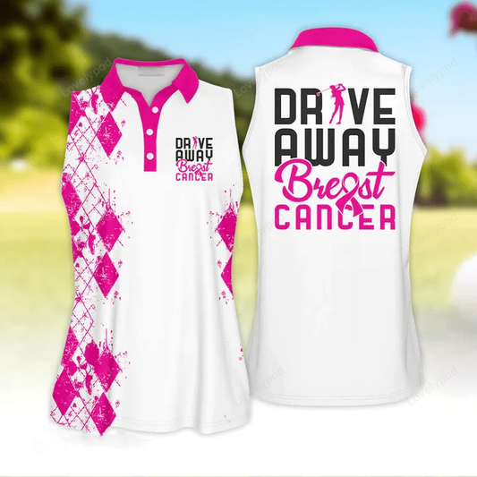 3d all over print drive away breast cancer golf sleeveless polo shirt GY0399