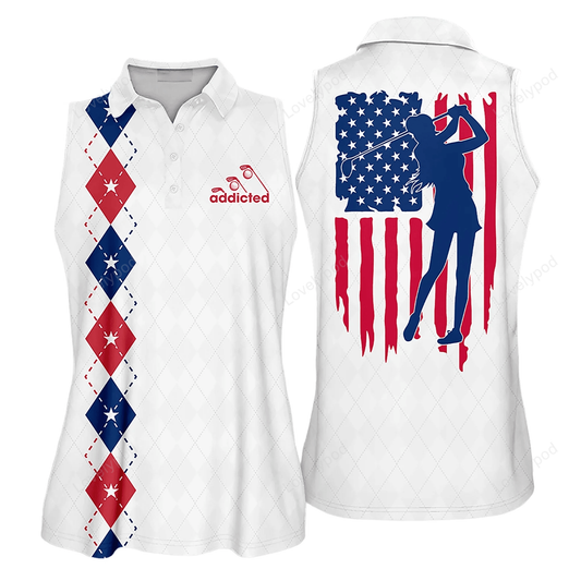 Womens golf polo shirt addicted american flag sleeveless polo shirt sleeve polo shirt women golf shirt GY0423