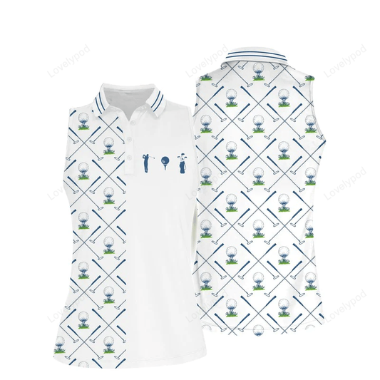 Womens play golf ball sleeveless polo shirt, personalized funny golf shirts for women GY0441