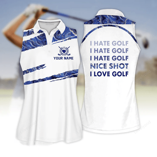 Personalized name golf seamless marble i hate golf pattern sleeveless polo shirt GY0470