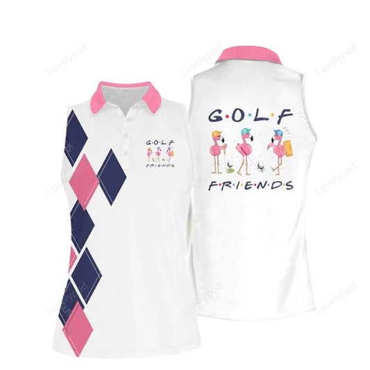 Womens golf friends sleeveless polo shirt, women's sleeveless polo shirts quick dry golf shirt GY0436