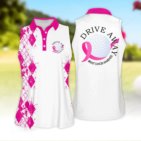 Drive away breast cancer awareness sleeveless polo shirt, breast cancel golf shirt GY0440