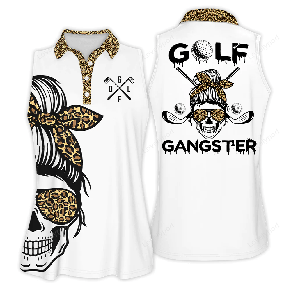 Leopard skull golf gangster sleeveless & zipper polo shirt for woman GY0403