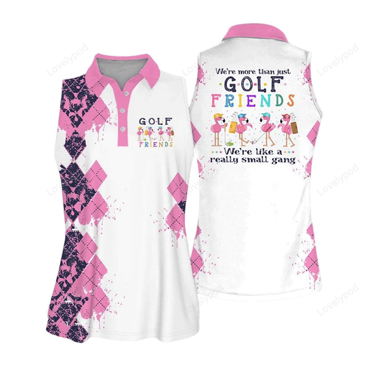 Were more than just golf friends muticolor flamingo sleeveless polo shirt for women GY0494