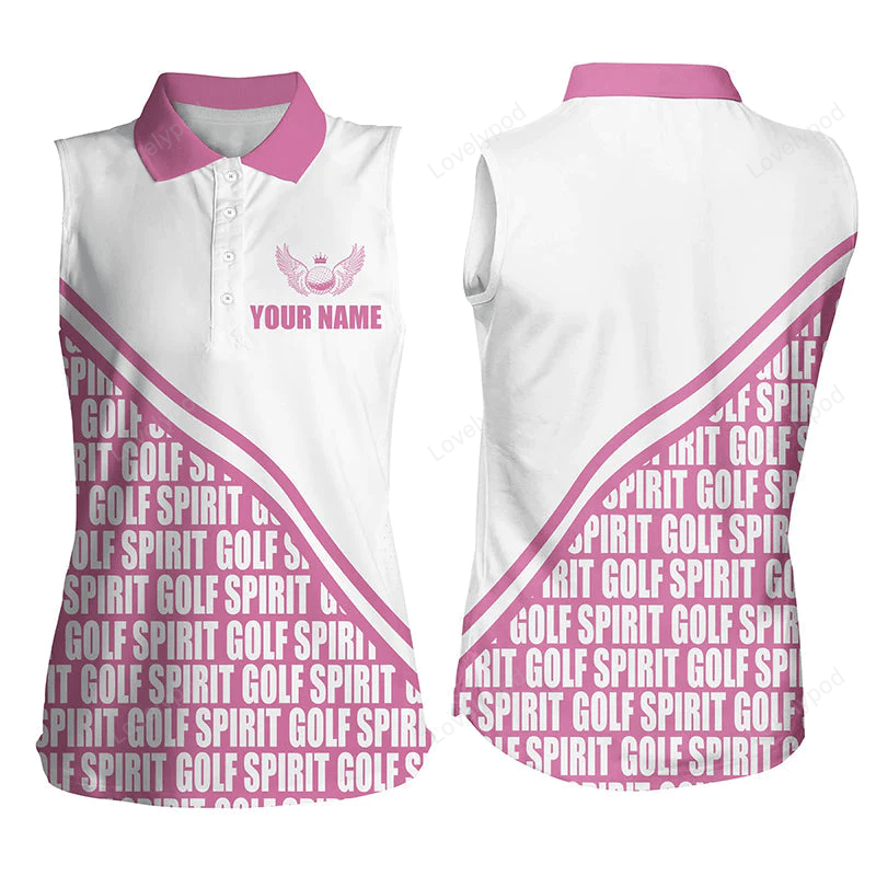 Custom name pink pattern golf shirts for women, ladies golf top, women sleeveless polo shirts, golf cool shirt GY0506