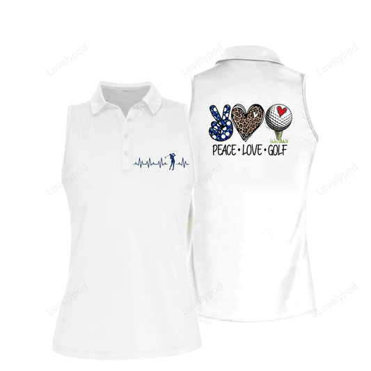 Peace love golf sleeveless polo shirt, women's sleeveless polo shirts quick dry golf tennis shirt GY0480