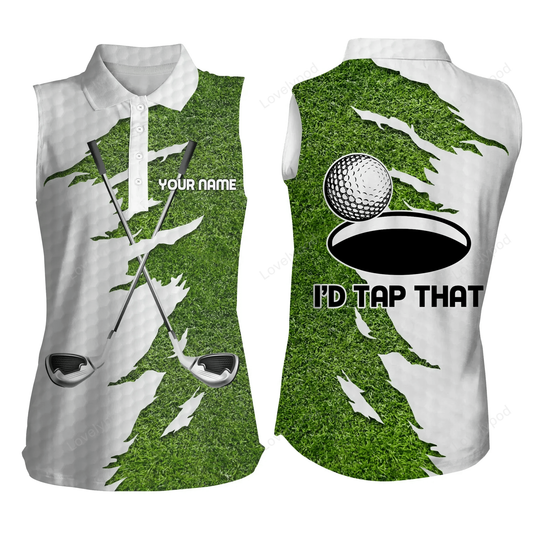 Personalized golf shirt for women, women's sleeveless polo shirts custom name golf clubs i'd tap that, GY0527