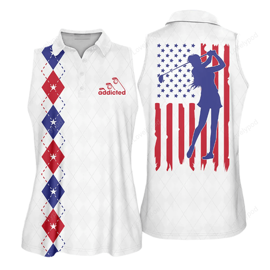 Womens golf polo shirt, addicted american flag sleeveless polo shirt, polo shirt women golf shirt GY0655