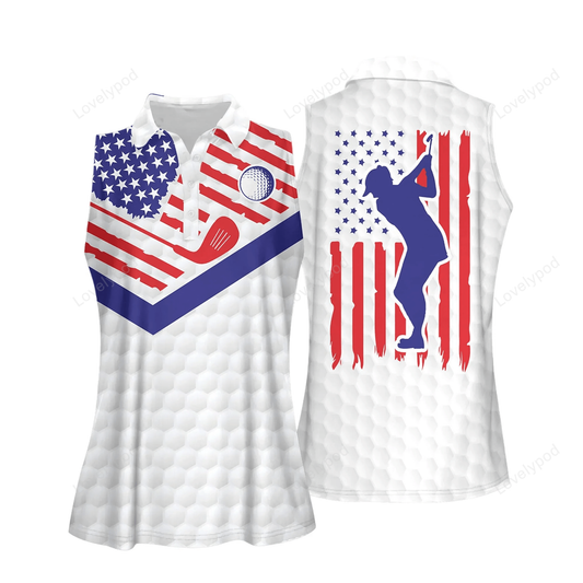 Golf texture america flag with silhouette women short sleeve polo shirt, sleeveless polo shirt GY0698