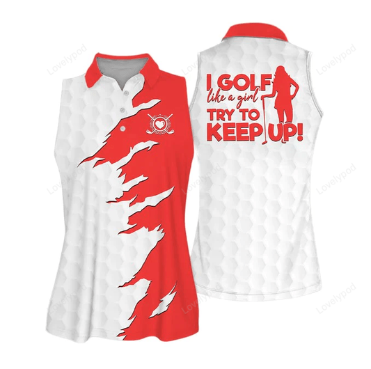 I golf like a girl muticolor love style sleeveless polo shirt, golf sleeveless women polo shirt GY0753