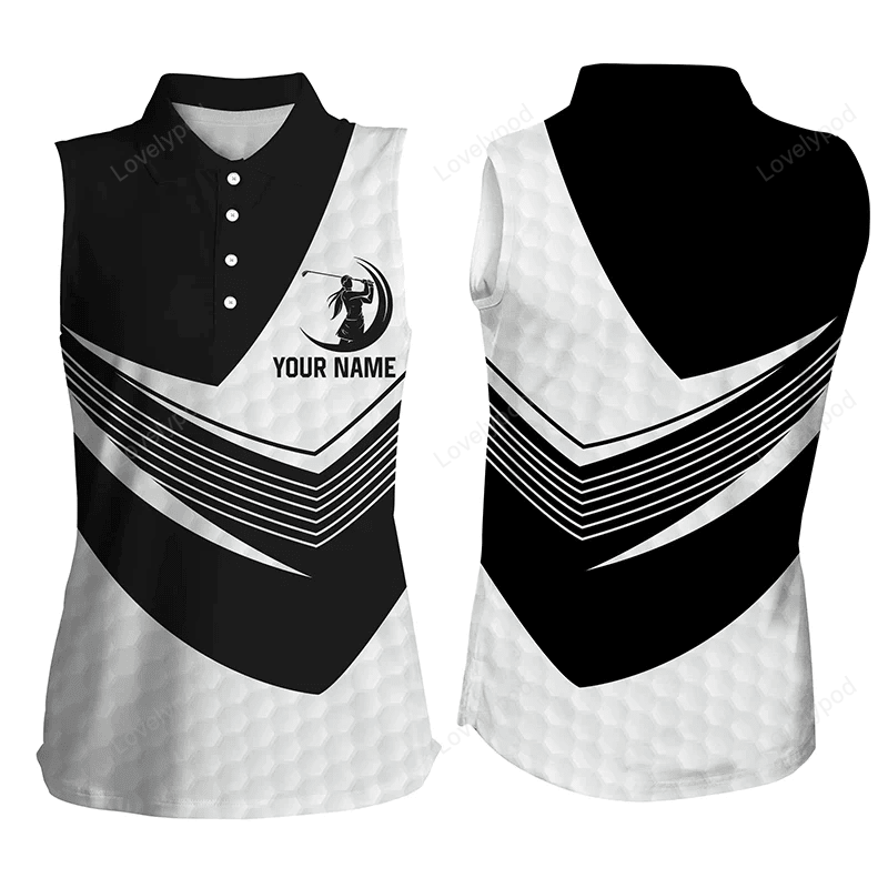 Black and white golf balls skin custom name sleeveless golf polos for womens, golf gifts for women GY0776