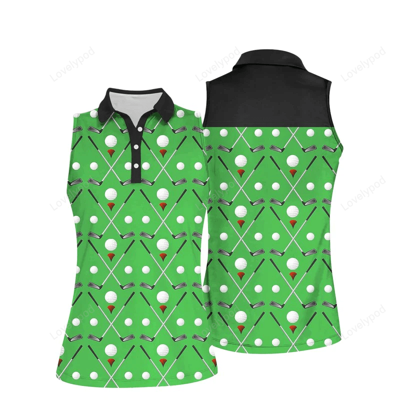 Green golf sleeveless polo shirt, women's sleeveless polo shirts quick dry golf shirt GY0401