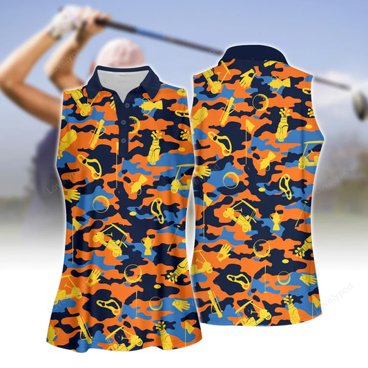 Blue and orange golf set women short sleeve polo shirt sleeveless polo shirt sport culottes with pocket GY0430