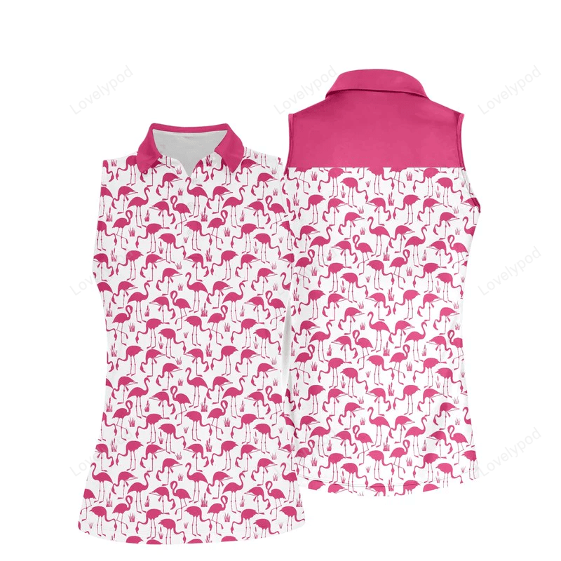 Funny flamingo golf sleeveless polo shirt for women, gold club shirt, gift for golf lover GY0417