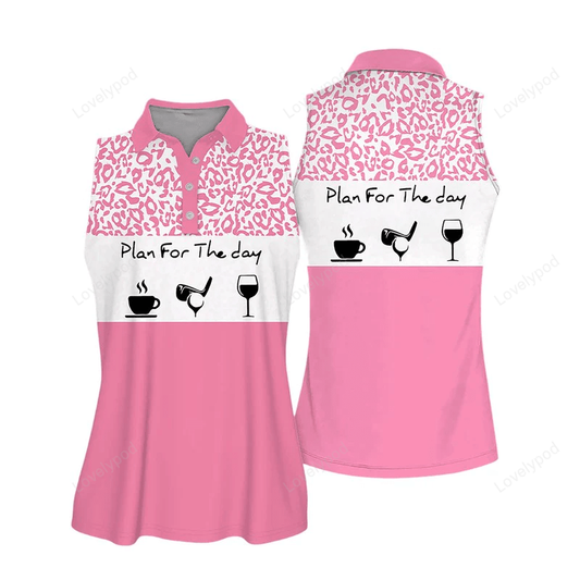 Sleeveless women polo shirt for ladies plan for the day leopard muticolor golf polo shirt and wine shirt GY0459