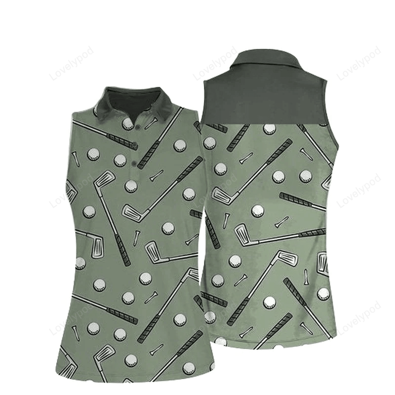 Green seamless golf stick figures women sleeveless polo shirt GY0456